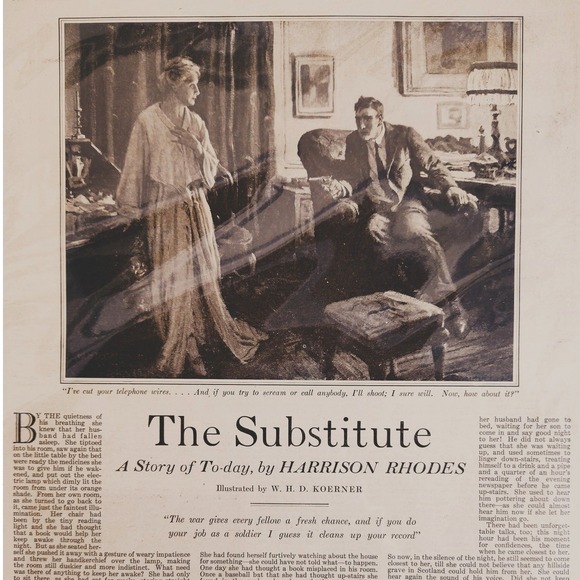 1918 The Substitute Original Vtg PRINT ARTICLE by Harrison Rhodes - Picture 1 of 11